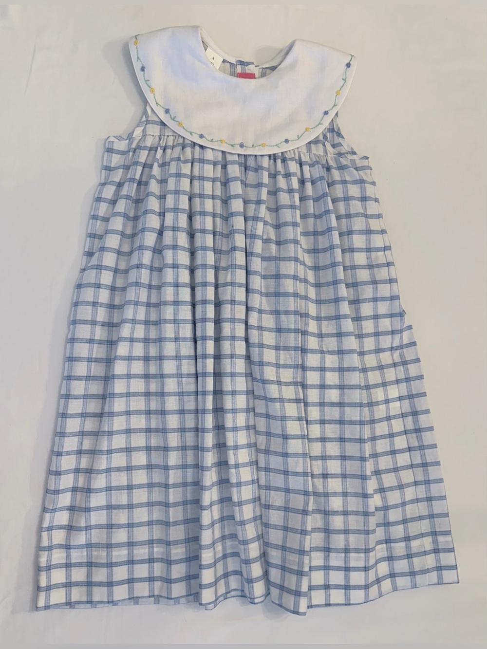 Claire & Charlie Blue and White Checked Dress with Yellow Floral Embroidery NWOT